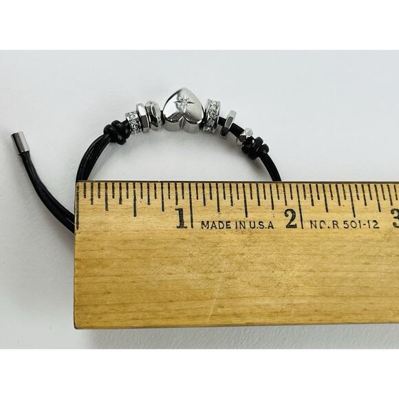 Fossil Boho Heart Silver Beads Brown Pull Cord Bracelet Adjustable Rhinestones - Picture 9 of 12